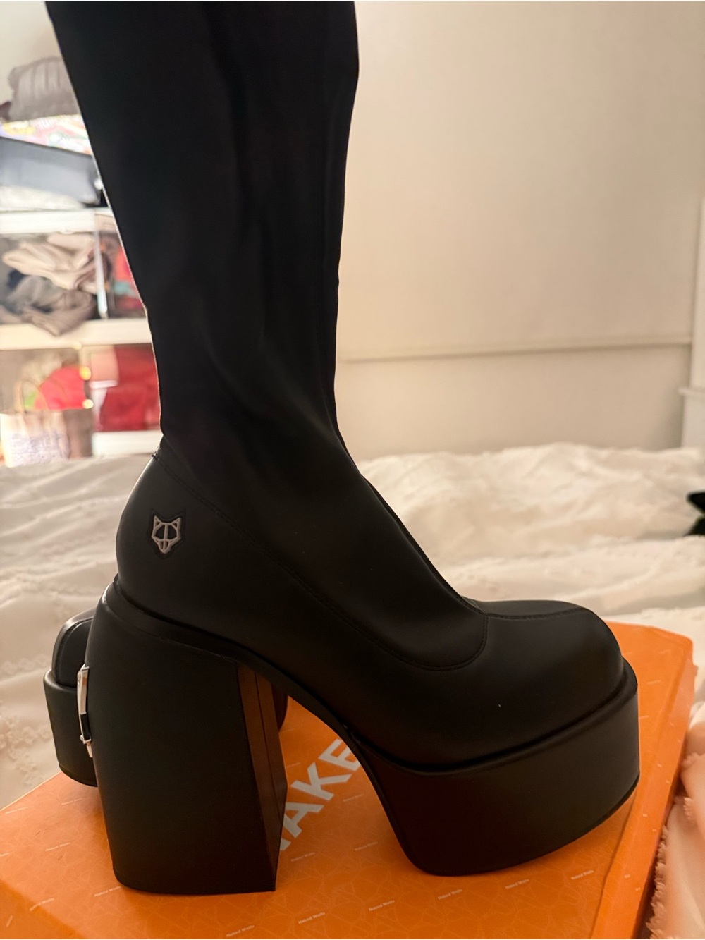 Naked Wolfe Spice Knee High Platform Boots Black Size 7 - Picture 3 of 9